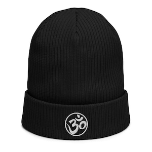 Organic Ribbed Beanie Om Symbol, Cozy Sustainable Hat