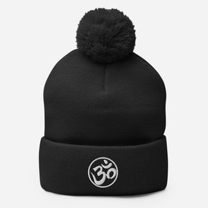 Pom-Pom Beanie Om, Warm Ribbed Winter Hat