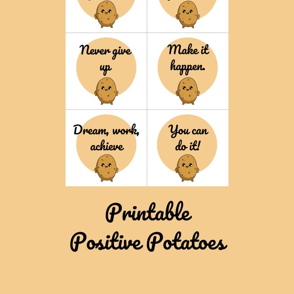 Positive Potato Cards // Positivity Cards, Printable Positive Potatoes, Positivity Gifts, Positive Potato Backing Cards, Crafting Tags