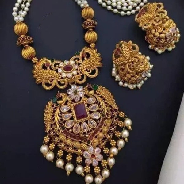 Gold Plated Jewellery Set /South Indian Necklace / Choker Necklace / Choker Set/ Vintage / Bollywood Jewelry/ Indian Jewelry/ Gifts