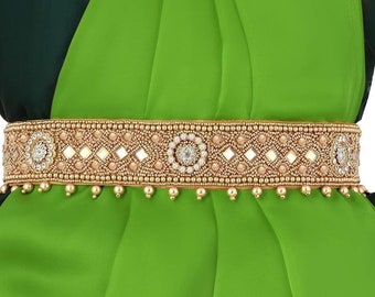 South Indian traditional vaddanam, Fabric hip belt, saree kamarbandh Pakistani jewelry, Bollywood stone hip belt,adjustable waist belt