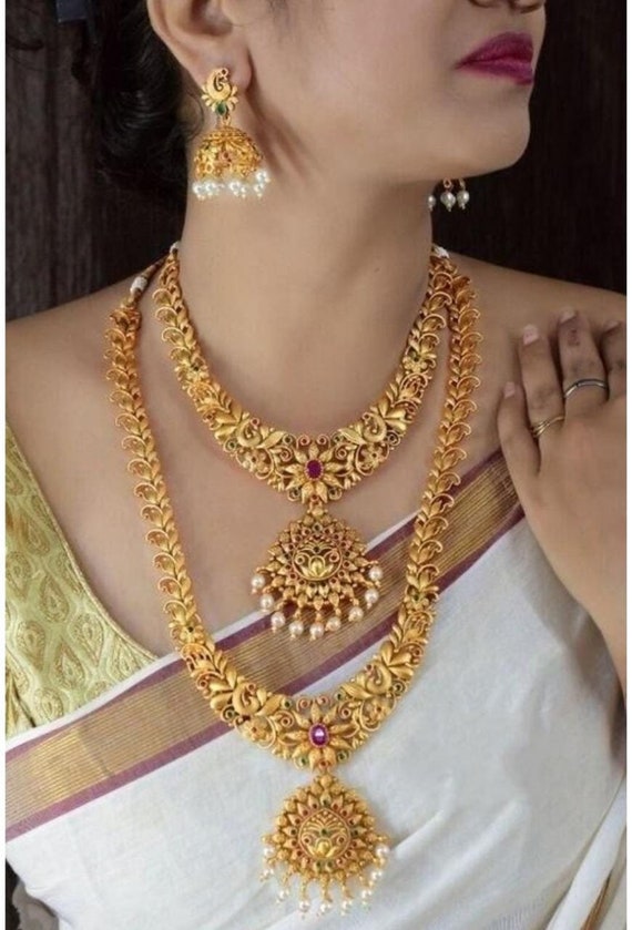 Indian Traditional Gold Plated Matt Finish Bridal Necklace - Etsy UK | Gold necklace  indian bridal jewelry, Antique bridal jewelry, Indian jewelry sets