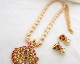 Gold Plated Ruby Jewellery Set /South Indian Necklace / Choker Necklace / Choker Set/ Vintage / Bollywood Jewelry/ Indian Jewelry/ Gifts