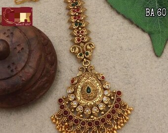 Eén gram gouden Indiase bruid Maangtikka/ Golden South Maangtikka/ Kundan hoofdband / Sheesh Phool/ Matha Patti/ Maang Tikka / hoofdaccessoires