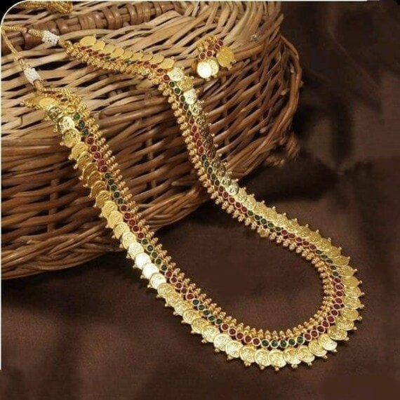 Laxmi Coin Necklace set kasulaperu Long Haram Traditional Jewelry for Women Southindian Jewelry Bollywood Jewelry Indian Jewelry Gifts