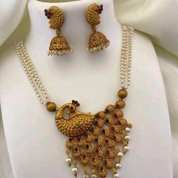Peacock Gold Plated Jewellery Set /South Indian Necklace / Choker Necklace / Choker Set/ Vintage / Bollywood Jewelry/ Indian Jewelry/ Gifts
