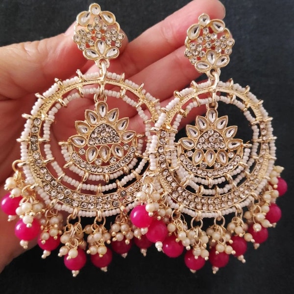 Gorgeous Kundan Golden Chandbaliya, Kundan Earrings, Indian Earrings, Golden Indian Earrings, Bollywood Earrings, Afghani Earrings, Gifts