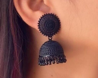 Black metal earrings jhumkas deals