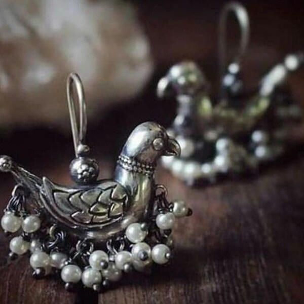 Bird Oxidized Earrings, Indian Jhumka, Lord Ganesh Earrings, Oxidized Silver Indian Earrings, Bollywood Earrings, Afghani Earrings, Gifts