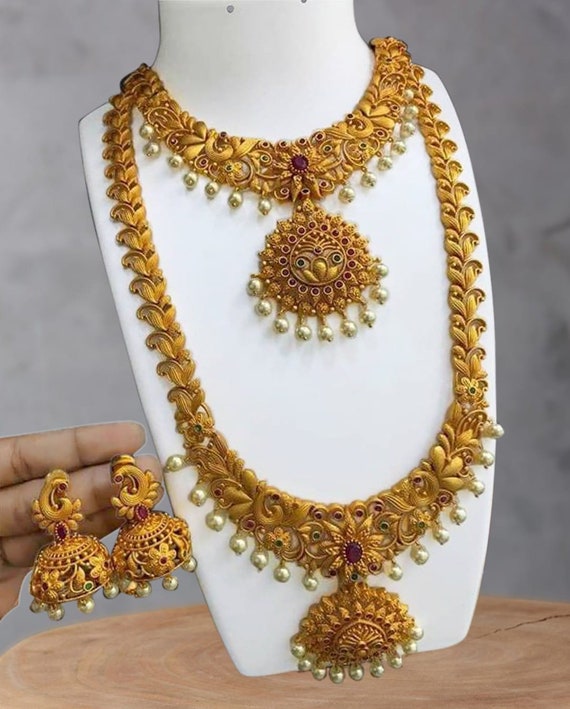 Gold Plated Jewellery Set South Indian Necklace Choker Necklace Choker Set Vintage Bollywood Jewelry Indian Jewelry Gifts