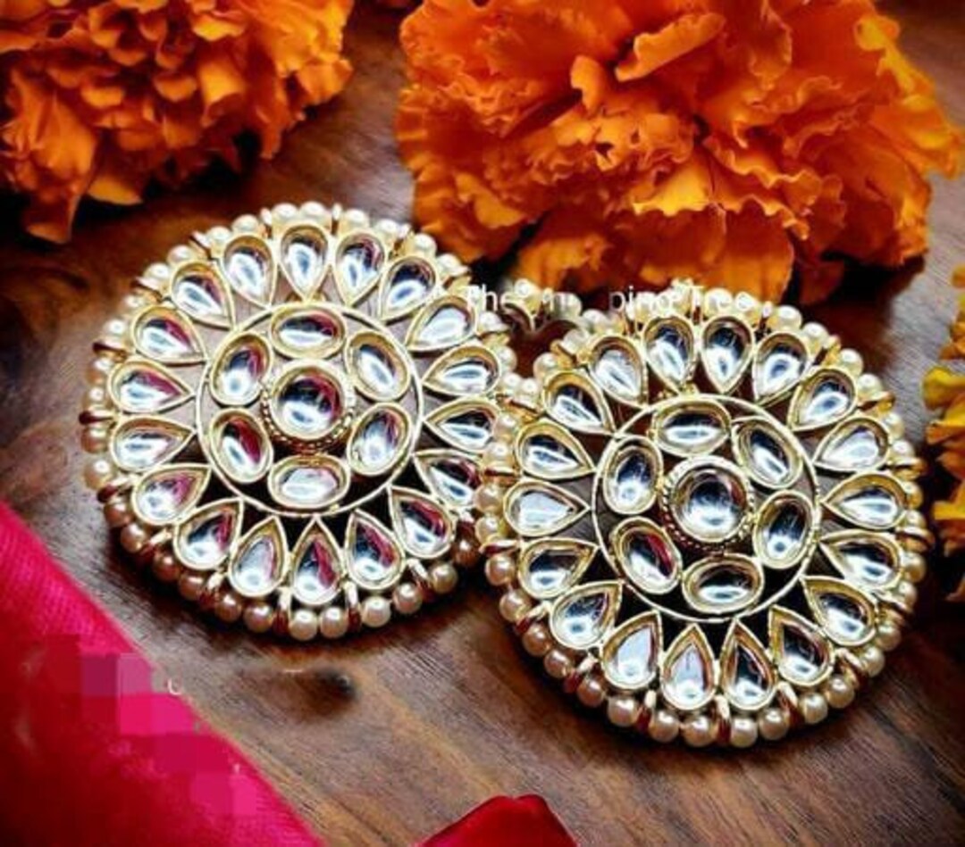 Gorgeous Golden Rajwadi Stud Earrings Kundan Earrings Indian Earrings Golden Indian Earrings Bollywood Earrings Afghani Earrings Gifts Etsy