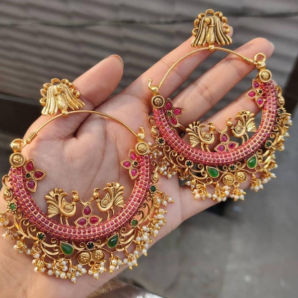 Magnifiques boucles d'oreilles dorées chandbaliya, boucles d'oreilles kundan, boucles d'oreilles indiennes, boucles d'oreilles indiennes dorées, boucles d'oreilles bollywood, boucles d'oreilles afghanes, cadeaux