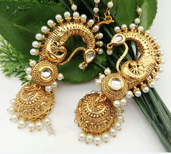 Ethnic Indian Bollywood Fashion Jewelry Set Pearl Cuff Jhumki Earrings -  ADIVA LIFESTYLE PRIVATE LIMITED - 172542