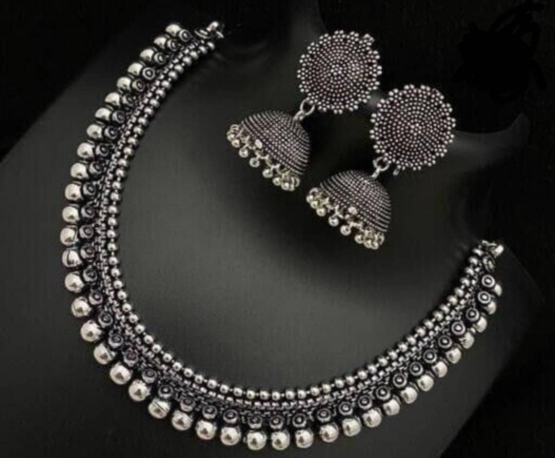 German Silver Choker Set Oxidised Choker Necklace Kundan