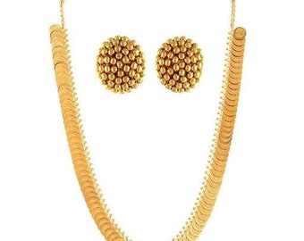 Maharashtrian Lady Alsoi Ohrstecker mit Münze Vergoldet Schmuck Set / Südindische Halskette / Choker Halskette Bollywood Schmuck / Indischer Schmuck