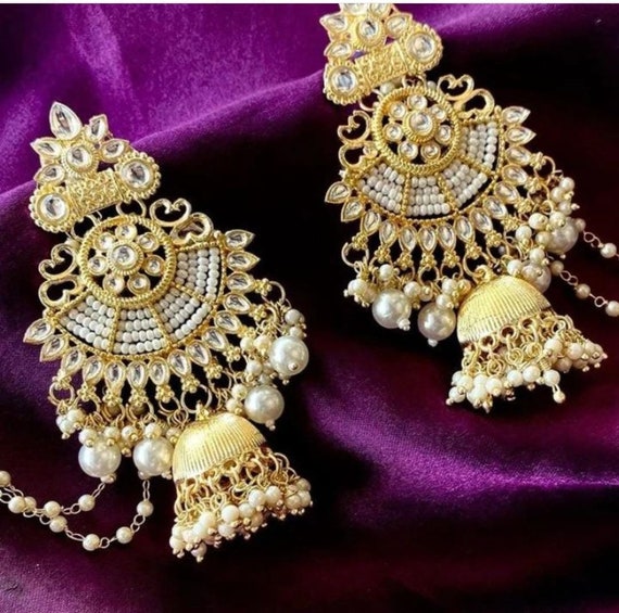 Buy Bollywood Indian Gold Indian Earrings Jewelry Online/South Indian  Earrings/Ethnic Temple Jewelry/Traditional Long Earrings/Chand Bali Online  at desertcartINDIA