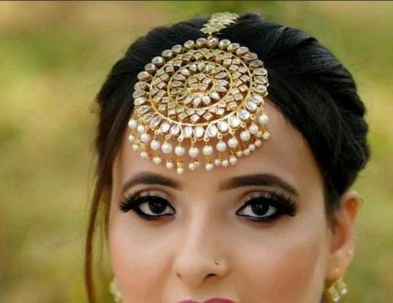 Indian Bollywood Fancy Design Gachai Bali Earrings Maang Tikka Light Weight  Set | eBay