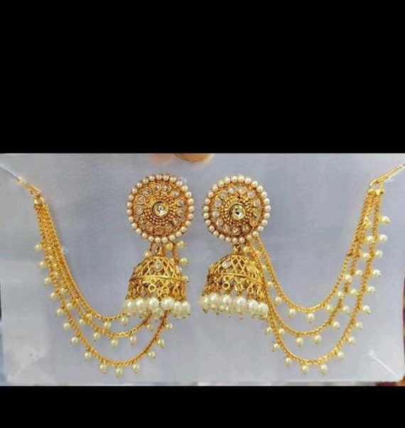 Premium Quality Mehndi Plated Ad Studded Bahubali Earrings - Yellow at Rs  730/piece | Stud Earring | ID: 2852577341348