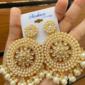 Tara Sutaria Golden Chandbaliya, Kundan Earrings, Indian Earrings, Golden Indian Earrings, Bollywood Earrings, Afghani Earrings, Gifts