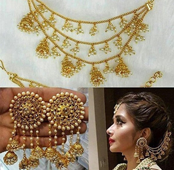 Ruby Green Bahubali Earrings/ Indian Jewelry/ Bollywood Jewelry/ Jhumkas/  Indian Earrings/ Gold Earrings/ Devsena Earrings/ Sahare/ Dangling - Etsy