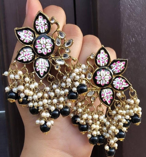 Lotus meenakari sale earrings