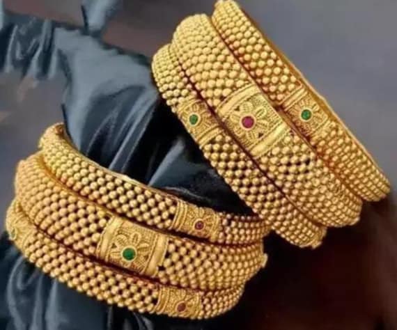 South Indian Gold Plated Temple Rajwadi Bangle Set Gold Bangles Bride Bangle Fashion Jewelry Gifts For Her Bollywood Hand Accessories
