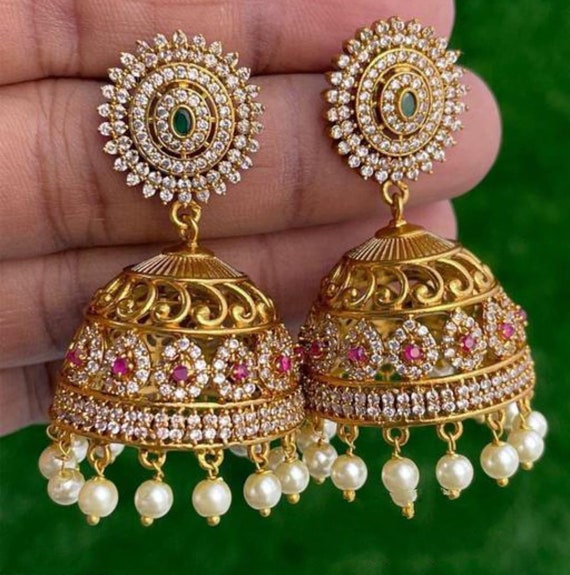 Amazon.com: Sansar India Dual Tone Oxidised Metal Triple Jhumka Indian  Earrings Jewelry for Girls and Women: Clothing, Shoes & Jewelry