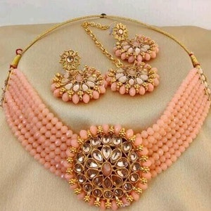 Peach - Kundan Work Choker Necklace Set 38