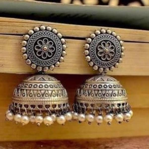 Germal Silver Jhumka Earrings, Indian Jhumka, Indian Earrings, Oxidized Silver Indian Earrings, Bollywood Earrings, Afghani Earrings, Gifts