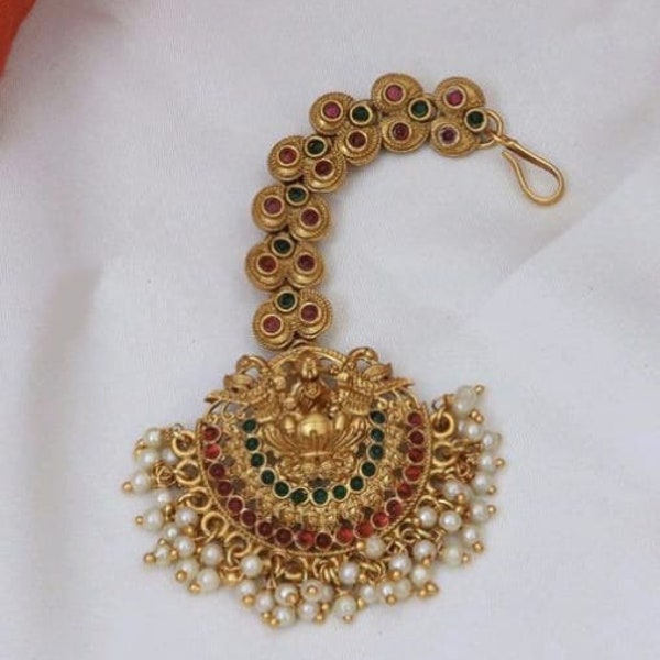 South Indian Gold Plated Maang Tikka /South Indian Head Jewelry / Handmade Temple Hair Maang Tika / Bollywood Jewelry/ Indian Jewelry/ Gifts