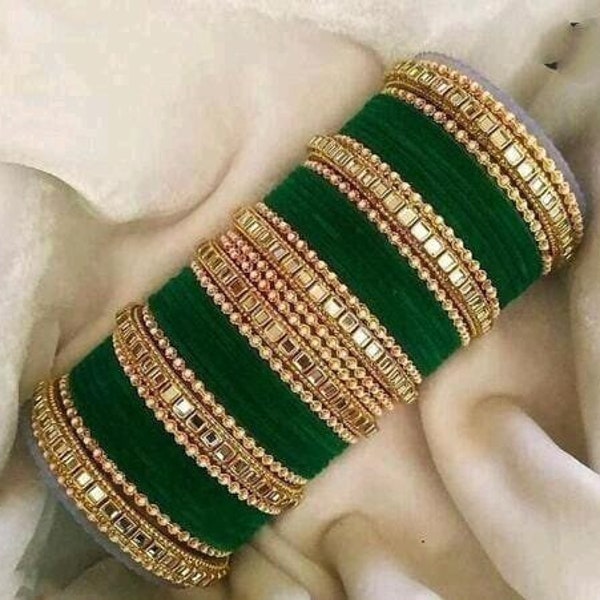 Punjabi Velvet Kundan Metal Bangles/ Bangles Set / Hand Accessories / Punjabi Bangles / Bridal Bangles / Bracelet Set / Indian Bangles