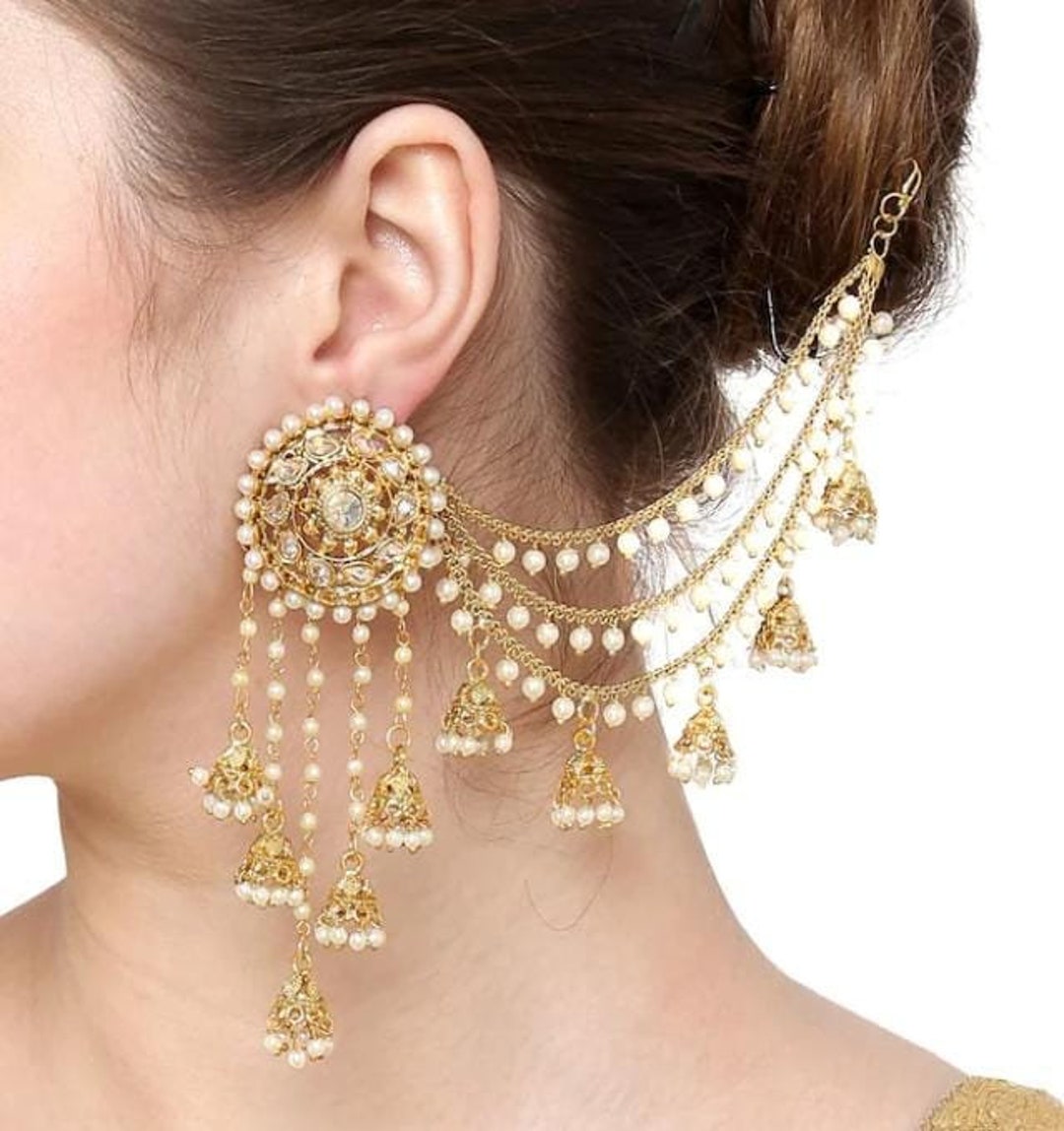 Buy Bahubali Earrings Designs Layer Chain Earrings Jhumkas with Pearl Drops  Mattal Chain Design Online
