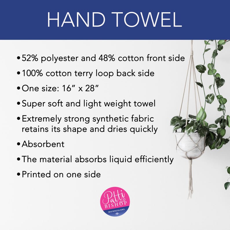 Puede incluir: Toalla de mano blanca con el texto "HAND TOWEL" en una pancarta azul marino. La toalla mide 40,6 cm x 71,1 cm y est&aacute; hecha de una mezcla de poli&eacute;ster y algod&oacute;n. La toalla es absorbente y est&aacute; impresa por una cara.