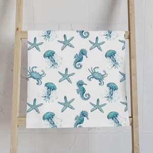 Toalla de mano de cocina con acuarela de caballito de mar verde azulado / Toalla de mano decorativa imagen 5
