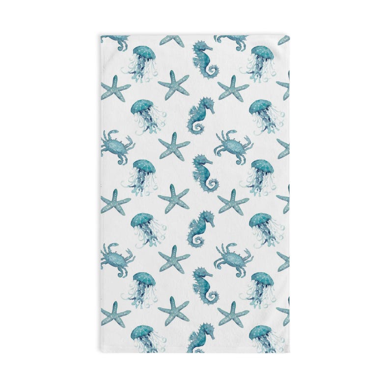 Toalla de mano de cocina con acuarela de caballito de mar verde azulado / Toalla de mano decorativa imagen 2