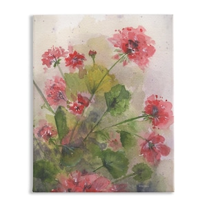 Geraniums | Stretched Canvas Print | Flowers | Home Decor | Wall Art | Farmhouse | Patti Bishop Watercolors