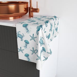 Toalla de mano de cocina con acuarela de caballito de mar verde azulado / Toalla de mano decorativa imagen 4