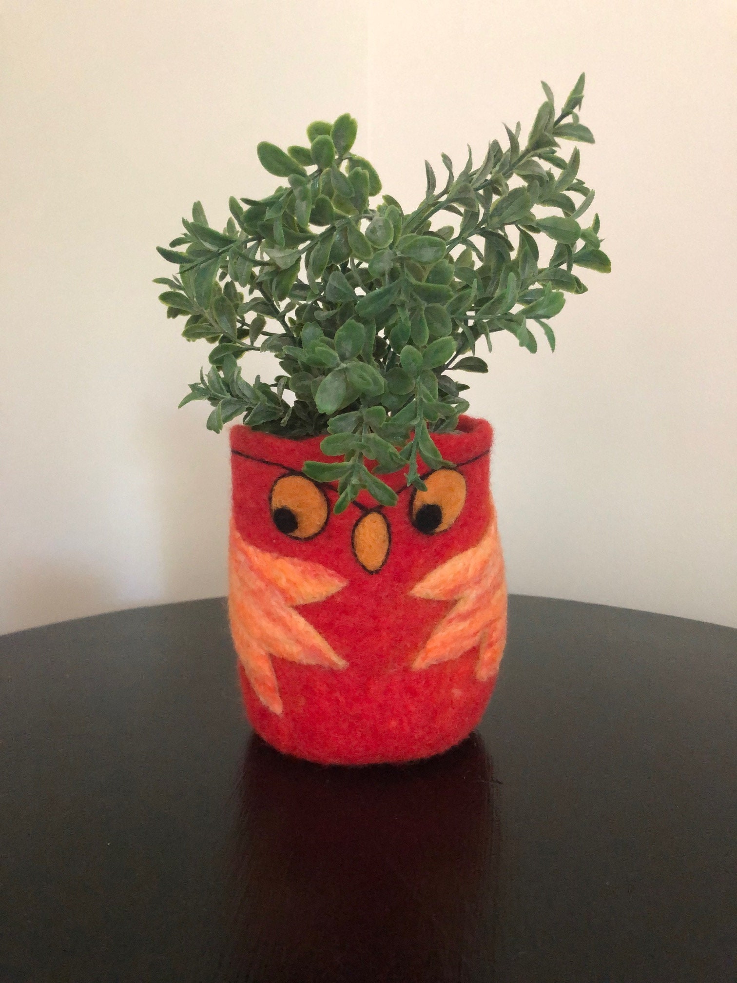 Felted Wool Planter, Felted Owl Vase, Felt Plant Pot, Felted Sheep Wool
