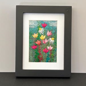 Felted Wool Floral Picture, Framed Felted Wool Floral Painting, Original Felted Wool Art, Wool Fiber Art