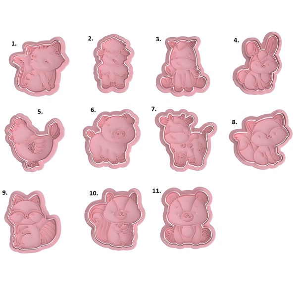 Bear,Bunny,Cat,Chicken,Cow,fox,Horse,pig,sheep,skunk Cookie Cutter and Stamp | BakeDO