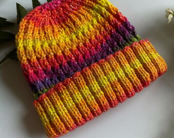 Hand gebreide baby muts muts - Rainbow 1