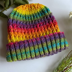 Hand Knitted Baby Beanie hat - Rainbow 3