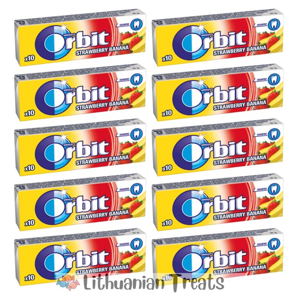 10 x Wrigley's ORBIT Erdbeer-Bananen-Geschmack Zuckerfreier Kaugummi, 14g 0.49oz