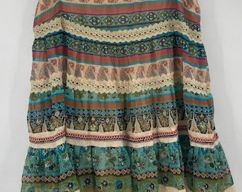 Vintage Y2K Boho Paisley Lace Lined Full Skirt Women’s Medium Fairy Western