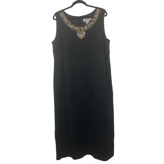 VTG Jessica Howard 90s Maxi Sleeveless Linen Dress Black Embroidered  Coastal 18