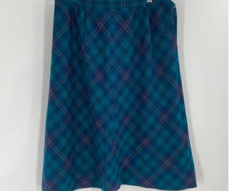 Vintage Pendleton Wool Plaid Blue Pocket Skirt Women’s Size 14