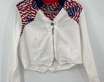 VTG Rough Rider by Circle T Western USA Flag Cowgirl Long Sleeve Crop Rodeo XL