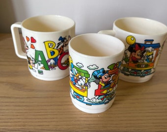 Walt Disney Productions 3 Cup Set 70s ABC Baby Mickey & Friends Nostalgic