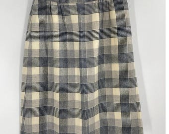 Vintage Pendleton Plaid Gray Cream Wool Lined Skirt Women’s 14