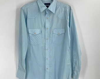 Vintage Wrangler Light Blue Pearl Snap Men’s Medium Rodeo Classic